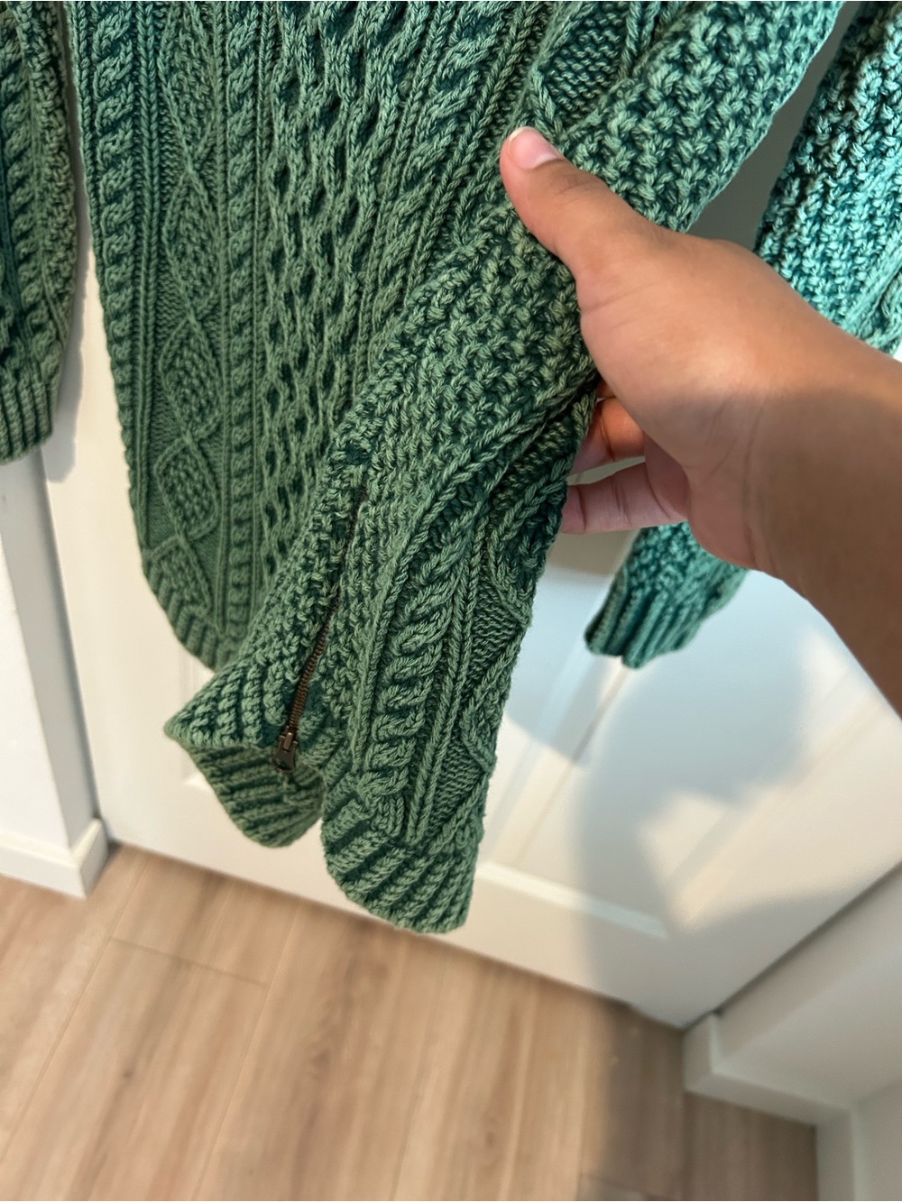 L.L.Bean Signature Green Cable Knit Sweater Women’s M Aran Fisherman Knit - Picture 5 of 6